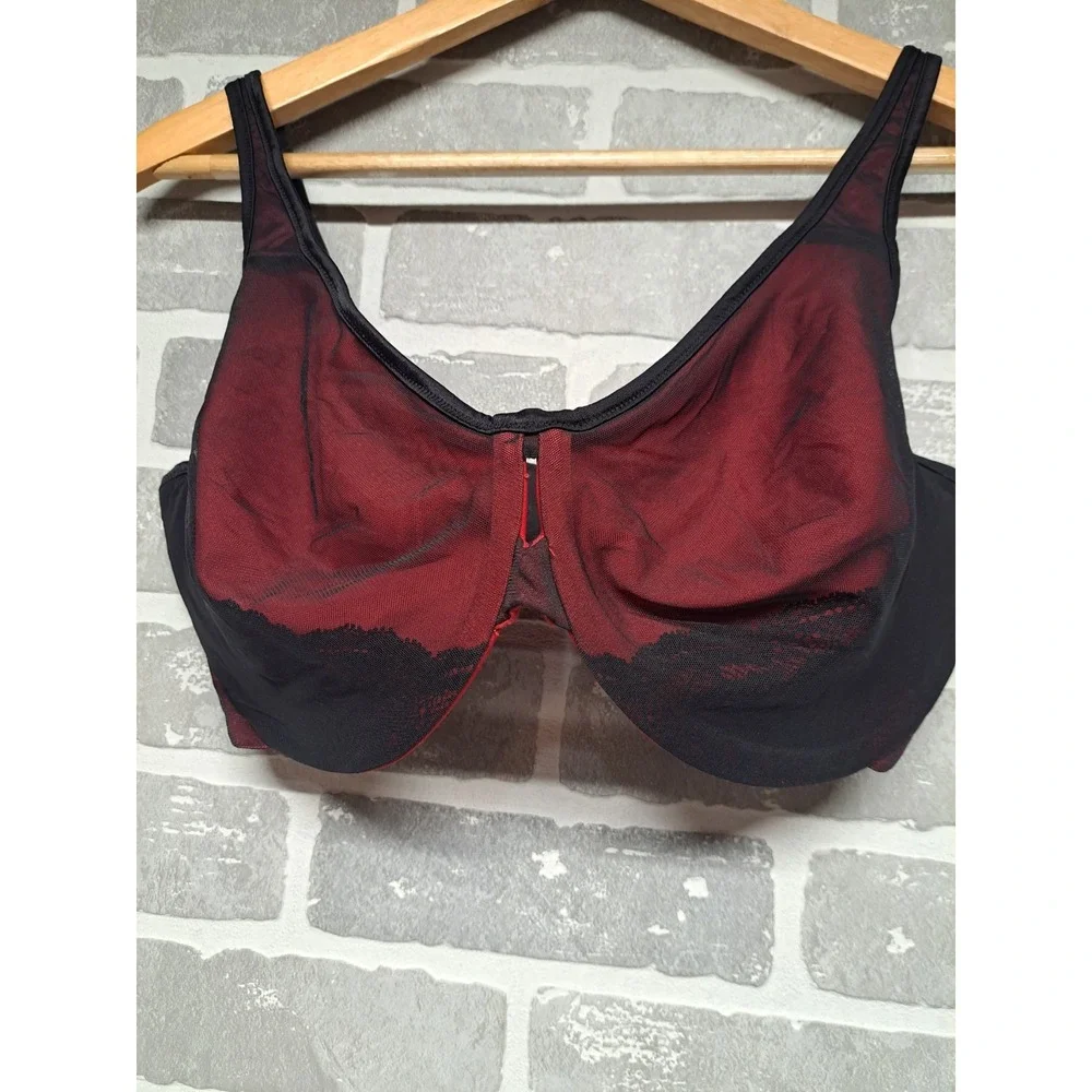 Lilyette Black‎ Red Lace Underwire Bra Women's Intimates Size 38DDD